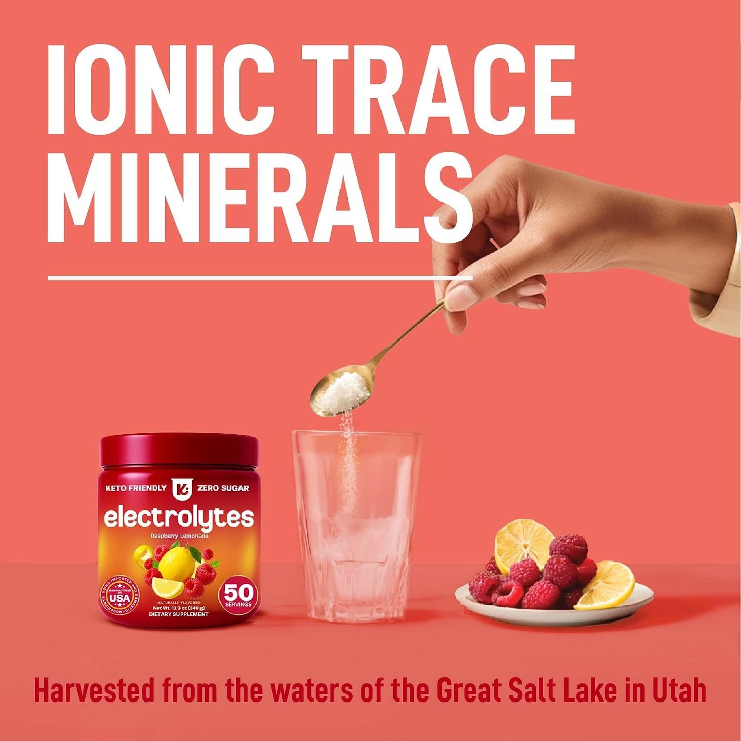 Electrolytes Powder – Raspberry Lemonade Flavor 50 Servings – No Sugar Hydration Supplement with Magnesium, Potassium, Sodium – Keto, Vegan, Fasting-Friendly, Zero Calorie Electrolyte Drink