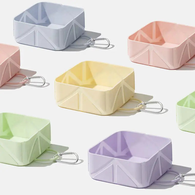 Hot Sale Square Silicone Collapsible Pet Bowl Portable Foldable Travel Dog Water Feeder Silicon Drinking Dish for Camping